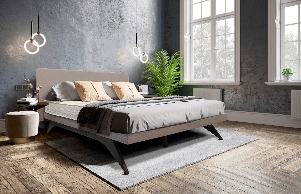 Le lit à eau / waterbed Altura de Poseïdon avec sa tête de lit Altura et son socle ouvert en acier