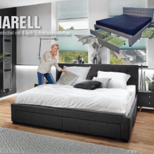Lit à eau / waterbed Aqua Flair Softside 200 x 200 cm avec cadre de lit, tête de lit et quatre tiroirs